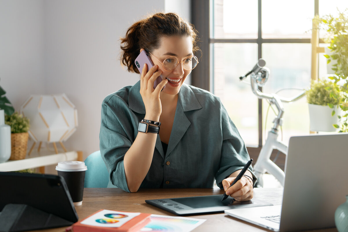 Woman is working at workshop for website