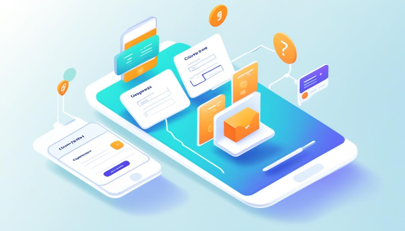 Illustration of two smartphones displaying UI design elements like forms, buttons, and icons, symbolizing mobile app development and user interface design.